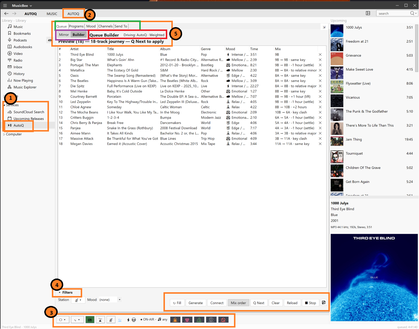 The AutoQ Workbench as a full MusicBee navigator tab