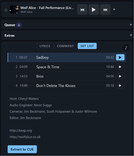 v0.5.3.7 Now Playing setlist