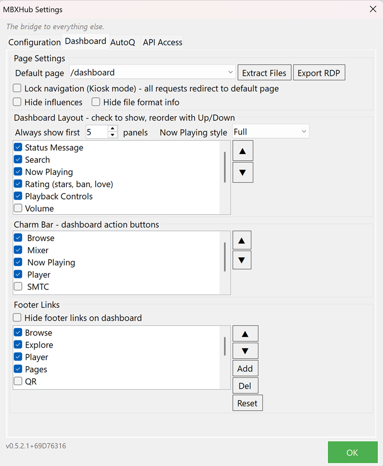 v0.5.2.1 Dashboard settings