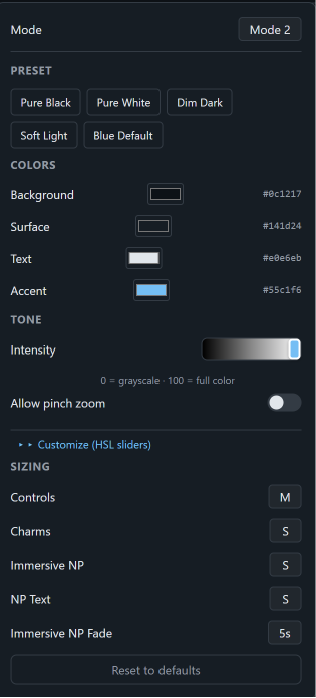 Dashboard theme color picker — per-color controls
